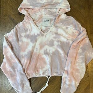 Hollister Pink & Purple Tie-Dye Cropped Hoodie